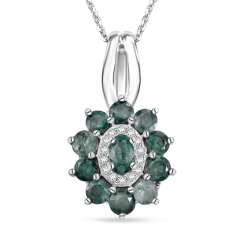 D'Joy Narsipatnam Alexandrite and Moissanite 1.65 ctw Secret Bloom Pendant Necklace in Rhodium Over Sterling Silver 20 Inches