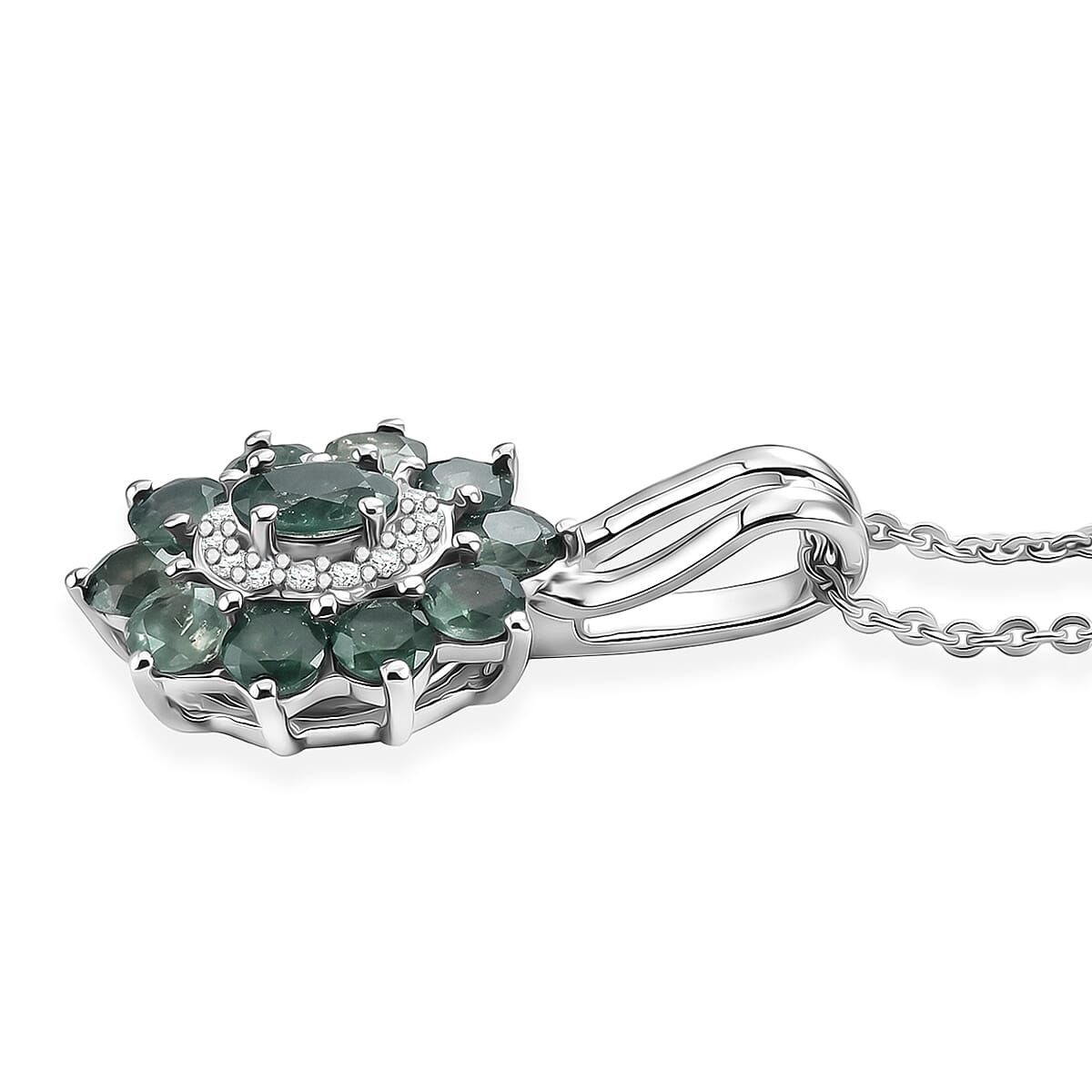 D'Joy Narsipatnam Alexandrite and Moissanite 1.65 ctw Secret Bloom Pendant Necklace in Rhodium Over Sterling Silver 20 Inches