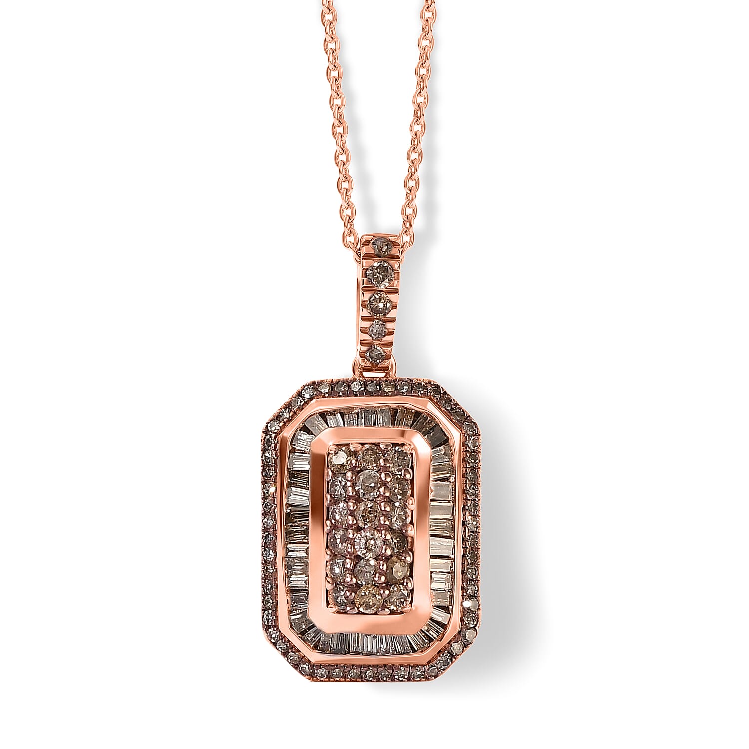 D'Joy Natural Champagne Diamond 1.00 ctw Royal Sunburst Pendant Necklace (20 Inches) in 18K Vermeil Rose Gold Over Sterling Silver (Ships in 10-12 Days)