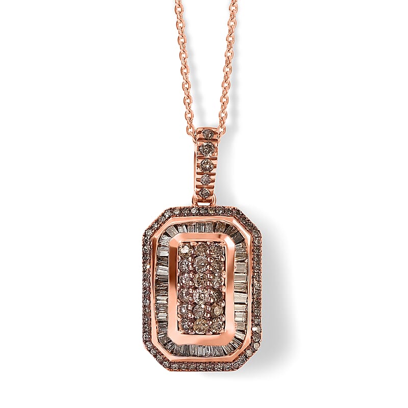 D'Joy Natural Champagne Diamond 1.00 ctw Royal Sunburst Pendant Necklace (20 Inches) in 18K Vermeil Rose Gold Over Sterling Silver