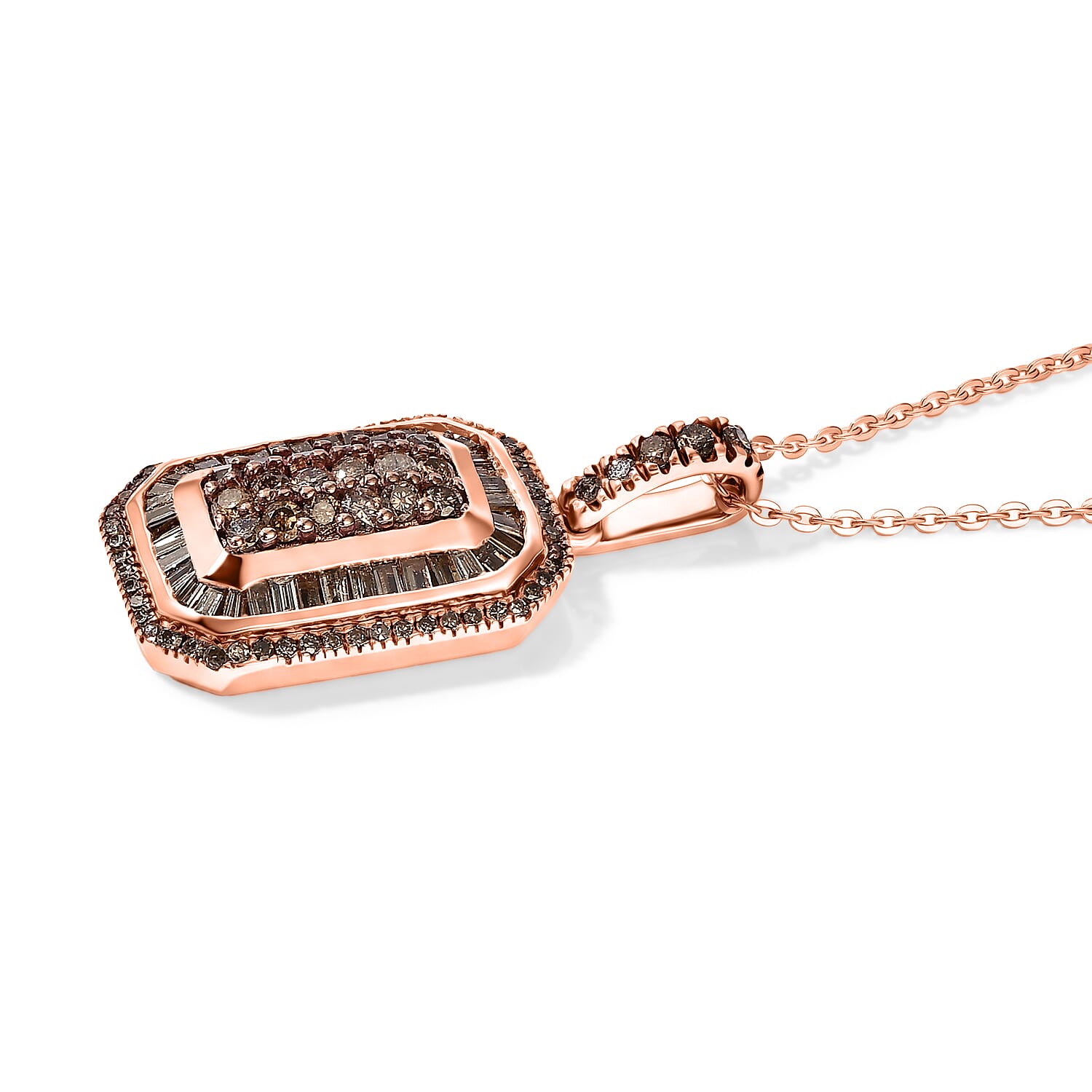 D'Joy Natural Champagne Diamond 1.00 ctw Royal Sunburst Pendant Necklace (20 Inches) in 18K Vermeil Rose Gold Over Sterling Silver (Ships in 10-12 Days)