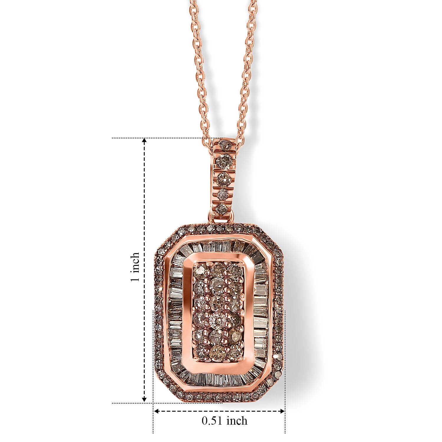 D'Joy Natural Champagne Diamond 1.00 ctw Royal Sunburst Pendant Necklace (20 Inches) in 18K Vermeil Rose Gold Over Sterling Silver (Ships in 10-12 Days)