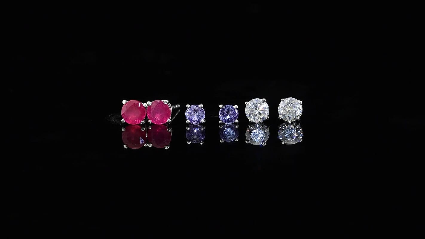 Set of 3 - D'Joy Multi Gemstone 3.00 ctw Solitaire Stud Earrings in Platinum Over Sterling Silver..