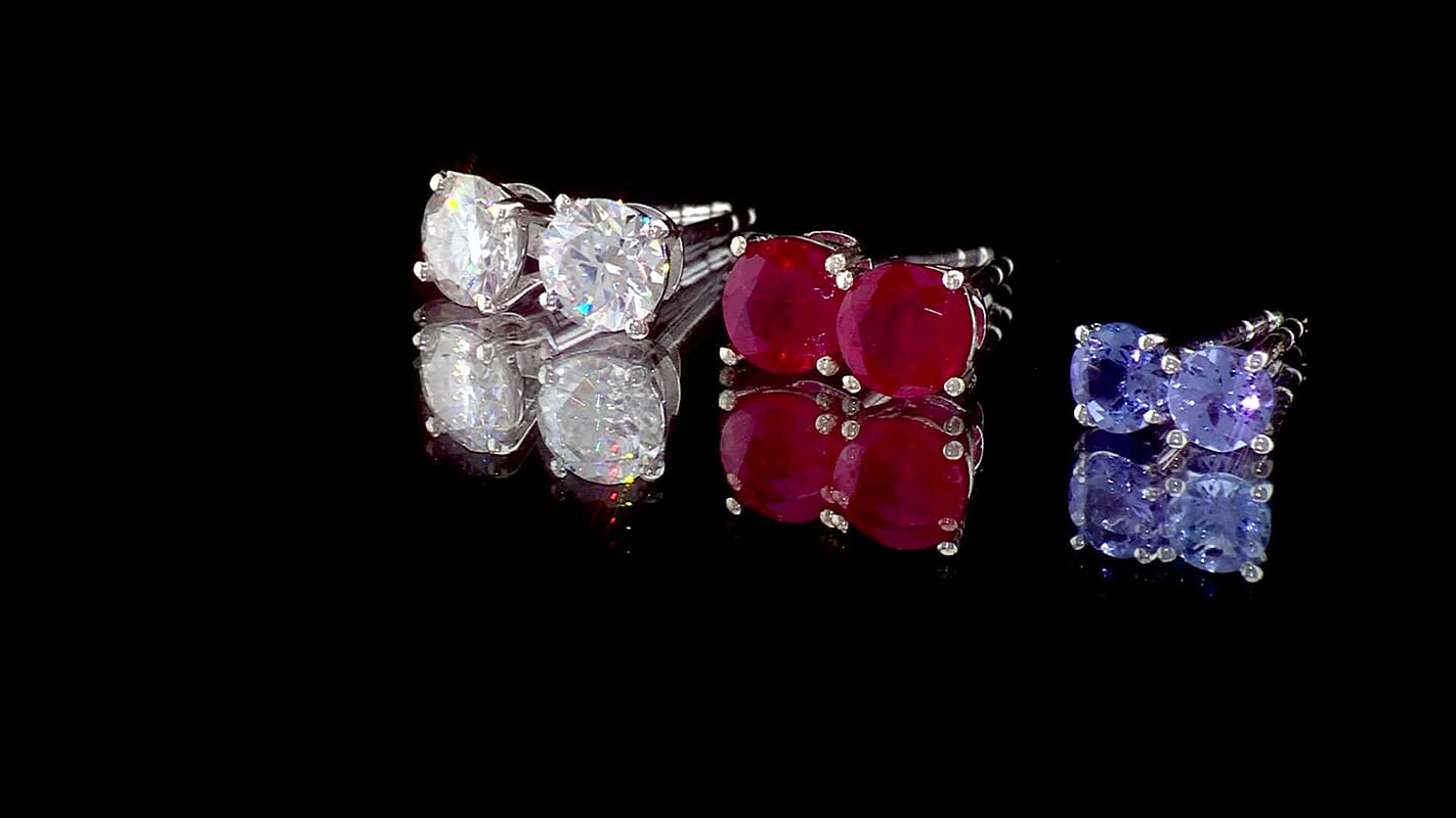 Set of 3 - D'Joy Multi Gemstone 3.00 ctw Solitaire Stud Earrings in Platinum Over Sterling Silver..