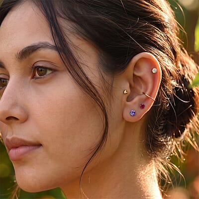 Set of 3 - D'Joy Multi Gemstone 3.00 ctw Solitaire Stud Earrings in Platinum Over Sterling Silver