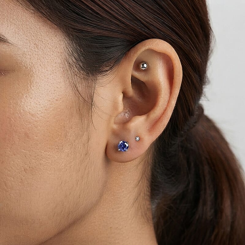 Set of 3 - D'Joy Multi Gemstone 3.00 ctw Solitaire Stud Earrings in Platinum Over Sterling Silver