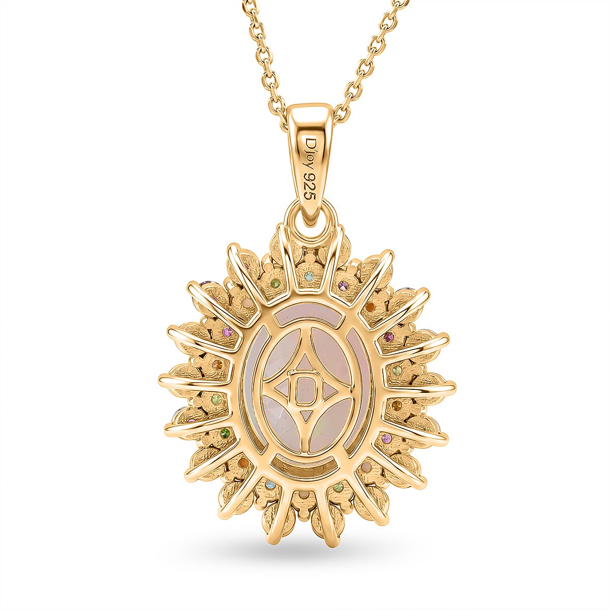 D'Joy Premium Ethiopian Welo Opal and Multi-Tourmaline 3.50 ctw Celestial Bloom Pendant Necklace in 18K Vermeil Yellow Gold Over Sterling Silver 18 Inches
