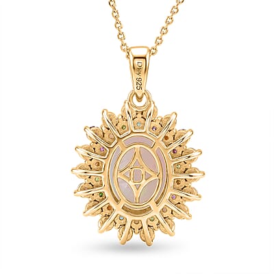 D'Joy Premium Ethiopian Welo Opal and Multi-Tourmaline 3.50 ctw Celestial Bloom Pendant Necklace in 18K Vermeil Yellow Gold Over Sterling Silver 18 Inches