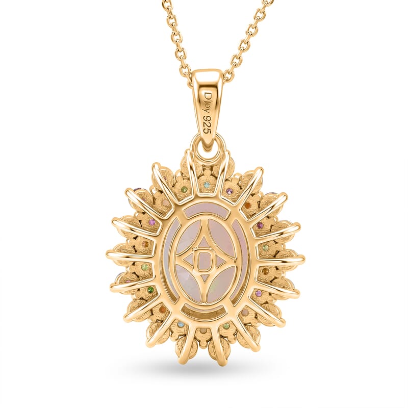 D'Joy Premium Ethiopian Welo Opal and Multi-Tourmaline 3.50 ctw Celestial Bloom Pendant Necklace in 18K Vermeil Yellow Gold Over Sterling Silver 18 Inches
