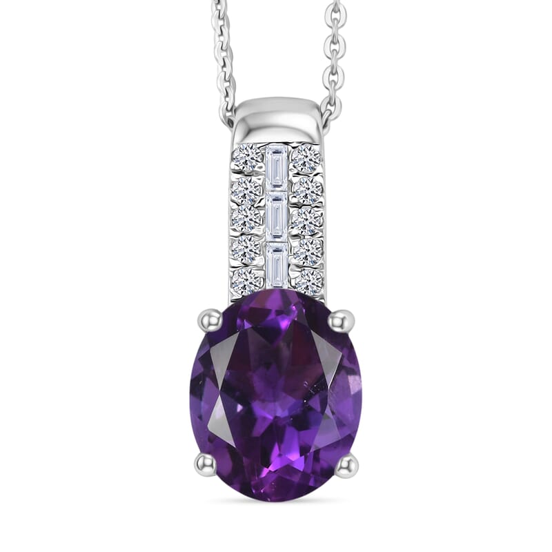 AAA Moroccan Amethyst and Luxuriant Lab Grown Diamond G-H SI 4.00 ctw Pendant Necklace in Rhodium Over Sterling Silver 20 Inches