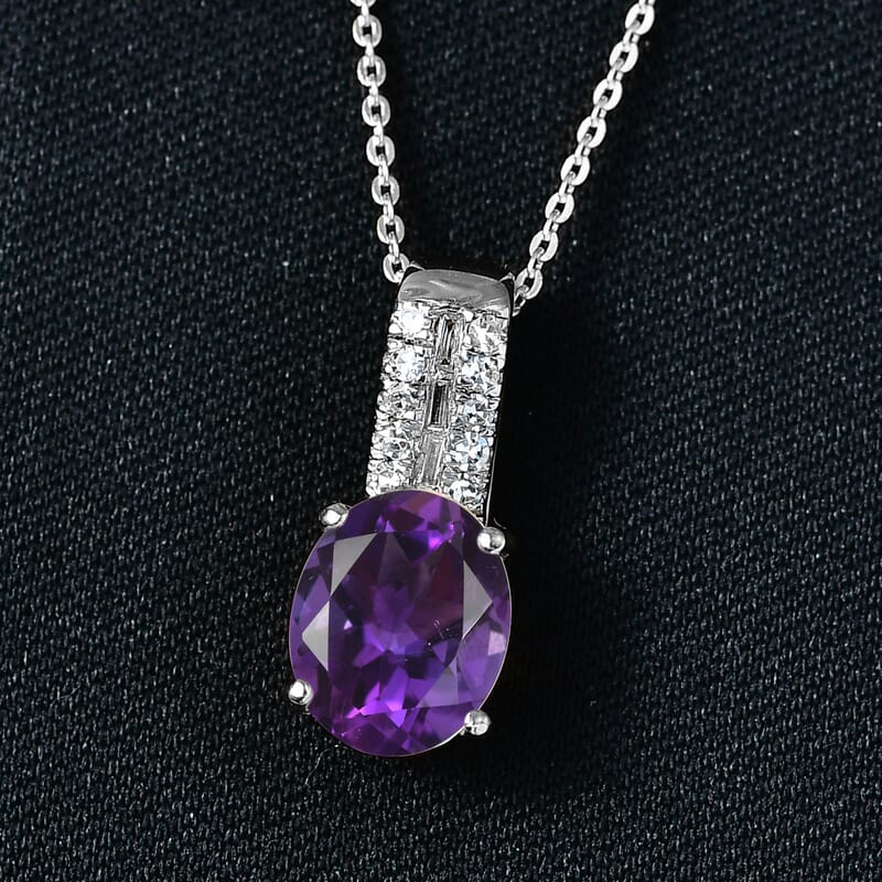 AAA Moroccan Amethyst and Luxuriant Lab Grown Diamond G-H SI 4.00 ctw Pendant Necklace in Rhodium Over Sterling Silver 20 Inches