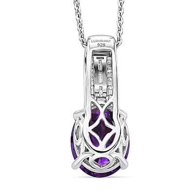 AAA Moroccan Amethyst and Luxuriant Lab Grown Diamond G-H SI 4.00 ctw Pendant Necklace in Rhodium Over Sterling Silver 20 Inches