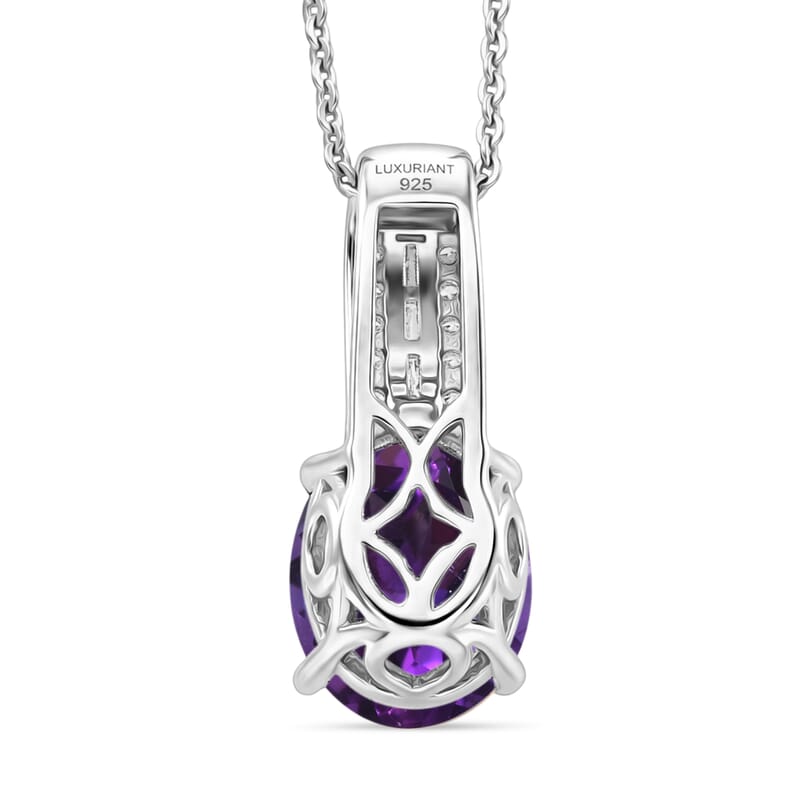 AAA Moroccan Amethyst and Luxuriant Lab Grown Diamond G-H SI 4.00 ctw Pendant Necklace in Rhodium Over Sterling Silver 20 Inches