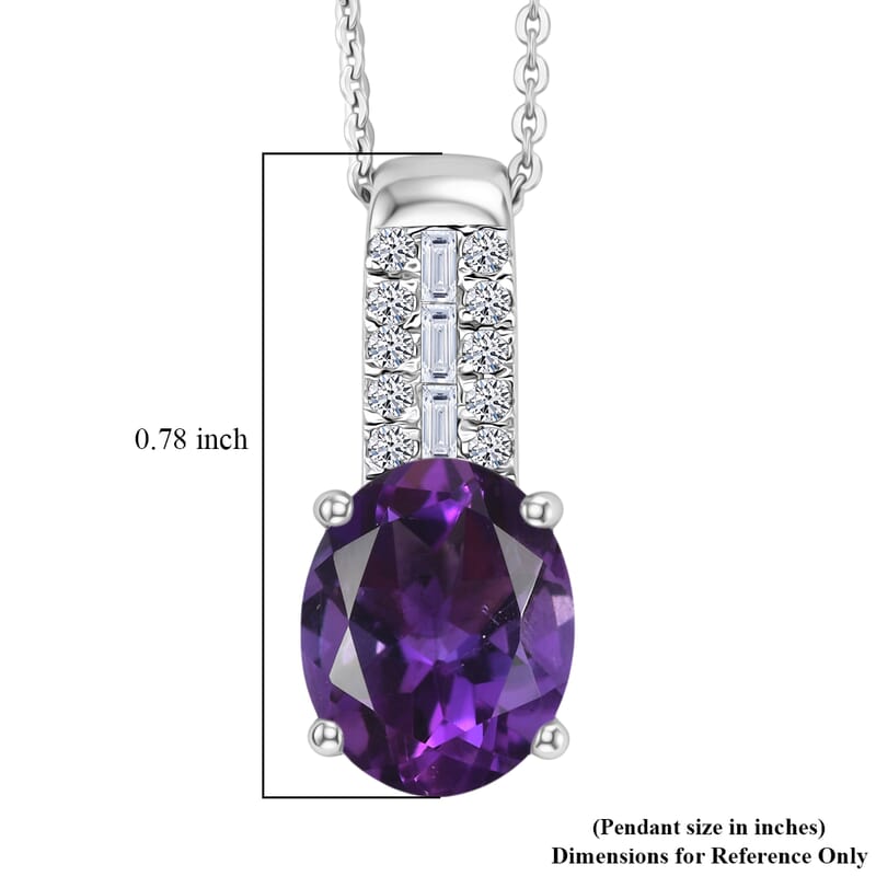 AAA Moroccan Amethyst and Luxuriant Lab Grown Diamond G-H SI 4.00 ctw Pendant Necklace in Rhodium Over Sterling Silver 20 Inches