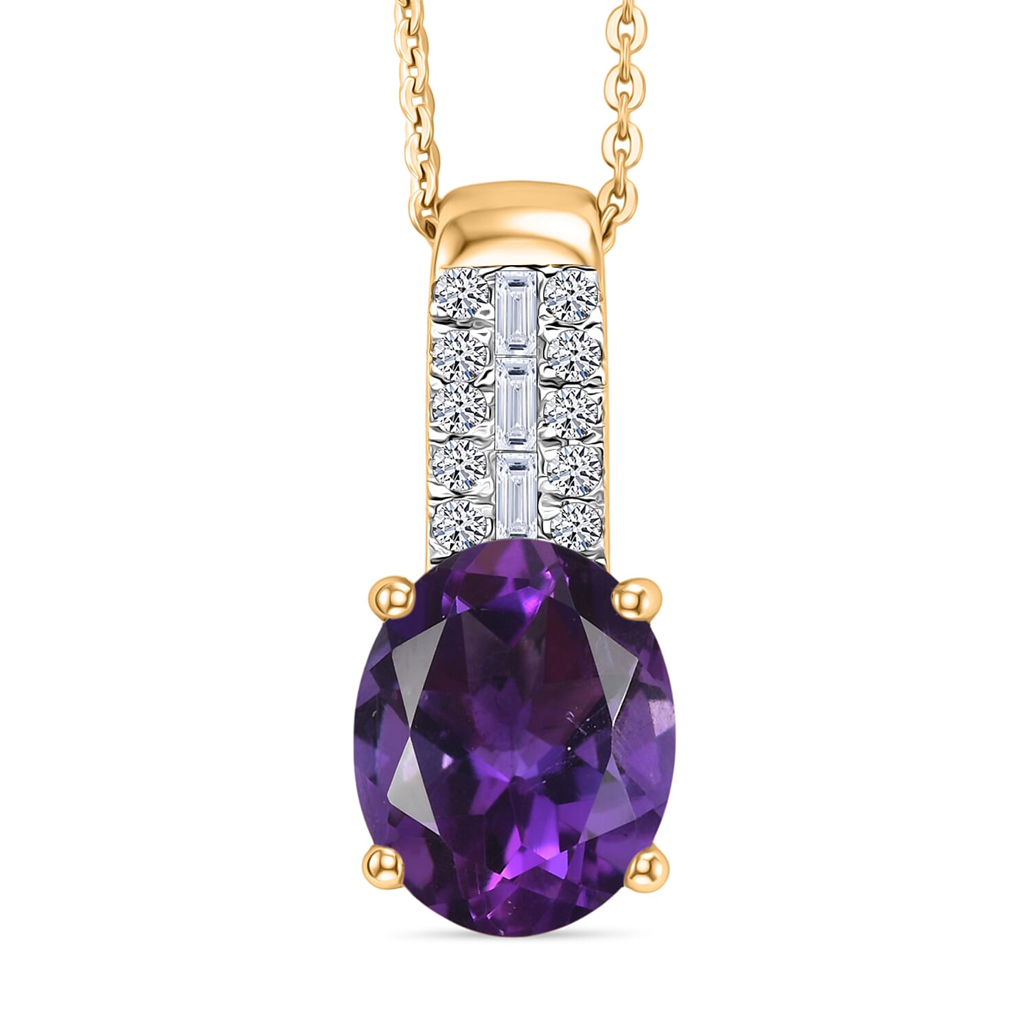 AAA Moroccan Amethyst and Luxuriant Lab Grown Diamond G-H SI 4.00 ctw Pendant Necklace in 18K Vermeil Yellow Gold Over Sterling