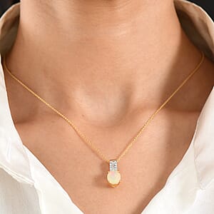 Premium Ethiopian Welo Opal and Luxuriant Lab Grown Diamond G-H SI 2.25 ctw Pendant Necklace in 18K Vermeil Yellow Gold Over Sterling Silver 20 Inches 