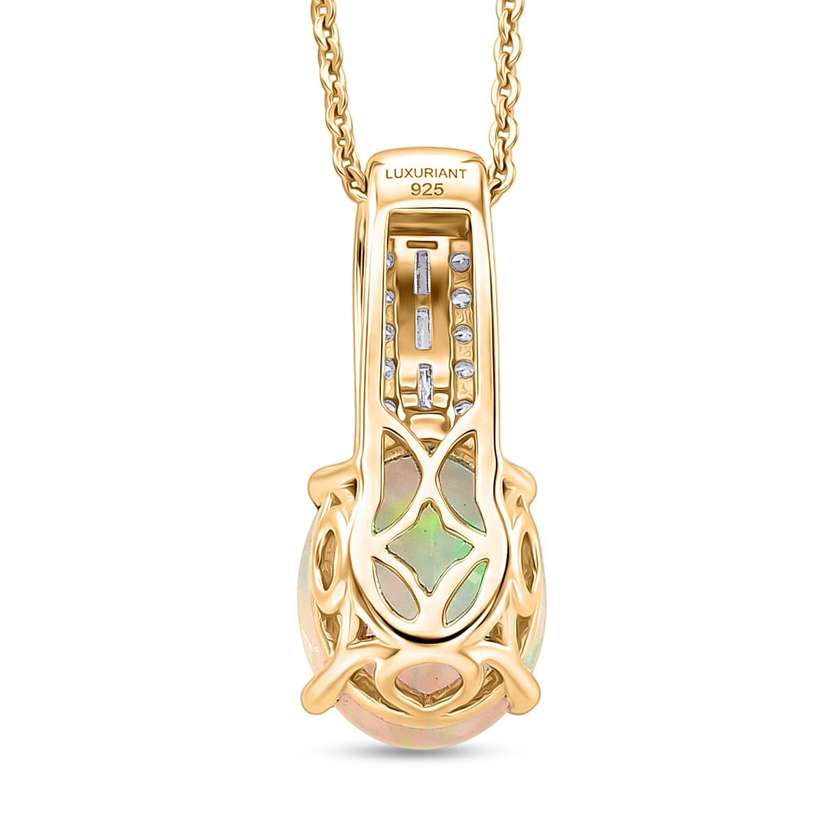 Premium Ethiopian Welo Opal and Luxuriant Lab Grown Diamond G-H SI 2.35 ctw Pendant Necklace in 18K Vermeil Yellow Gold Over Sterling Silver 20 Inches