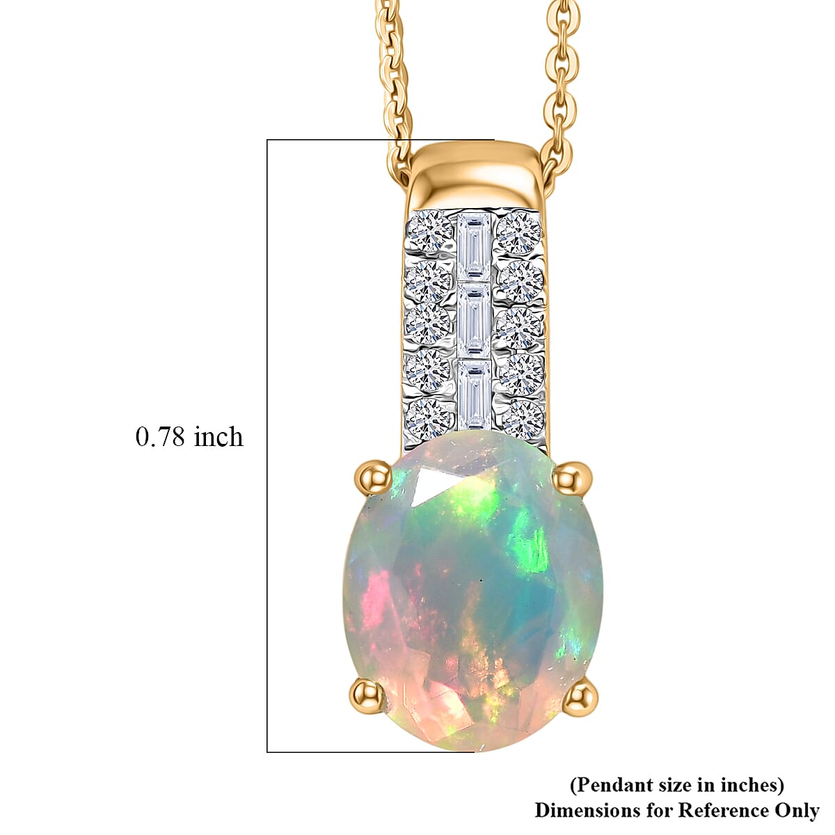 Premium Ethiopian Welo Opal and Luxuriant Lab Grown Diamond G-H SI 2.35 ctw Pendant Necklace in 18K Vermeil Yellow Gold Over Sterling Silver 20 Inches image number 5