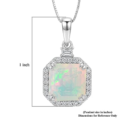 D'Joy AAA Ethiopian Welo Opal and Moissanite 3.00 ctw Starlit Frame Pendant Necklace in Rhodium Over Sterling Silver 18 Inches