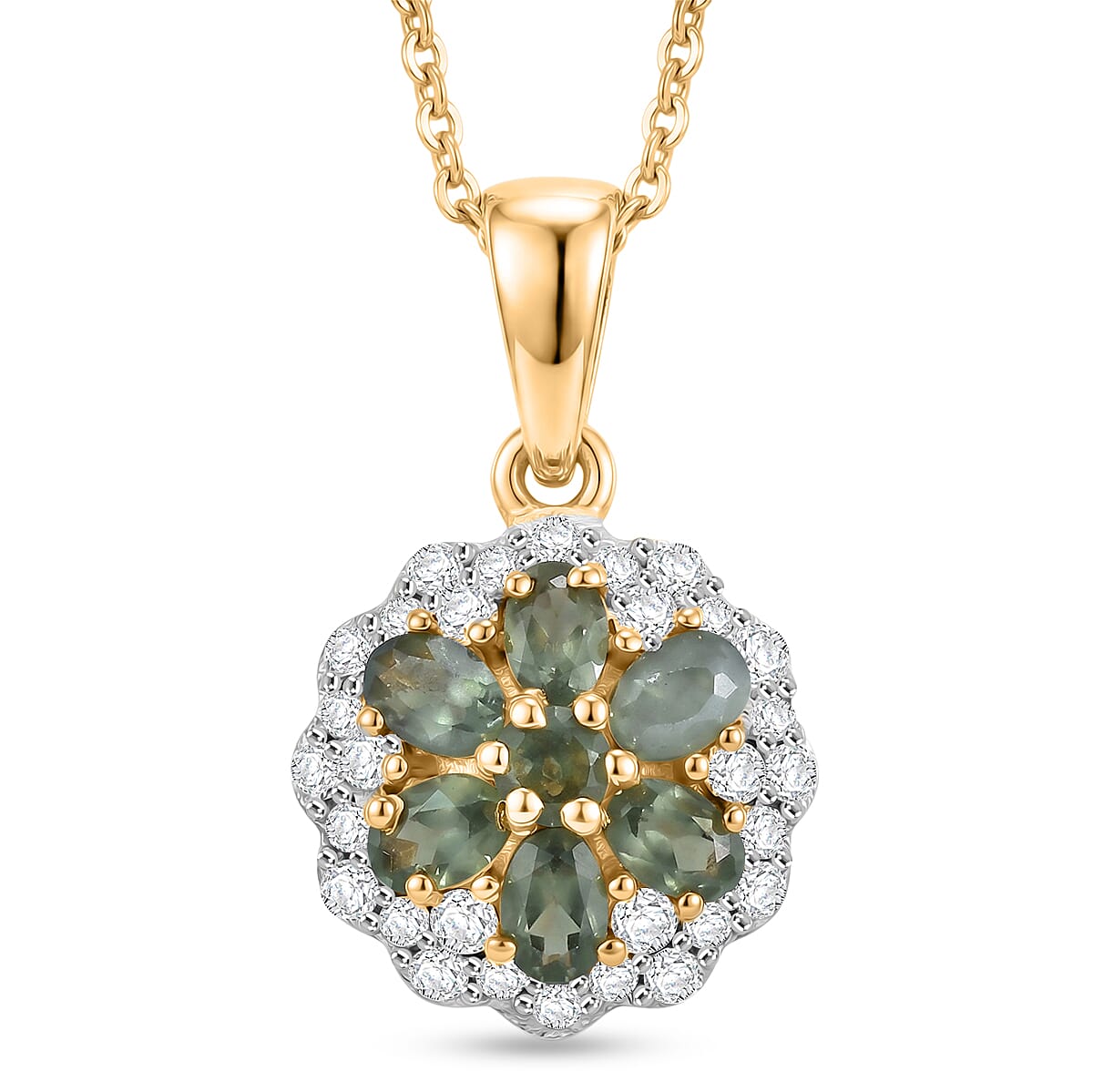 D'Joy Narsipatnam Alexandrite and Moissanite 0.75 ctw Garden Spark Flower Pendant Necklace in 18K Vermeil Yellow Gold Over Sterling Silver 20 Inches