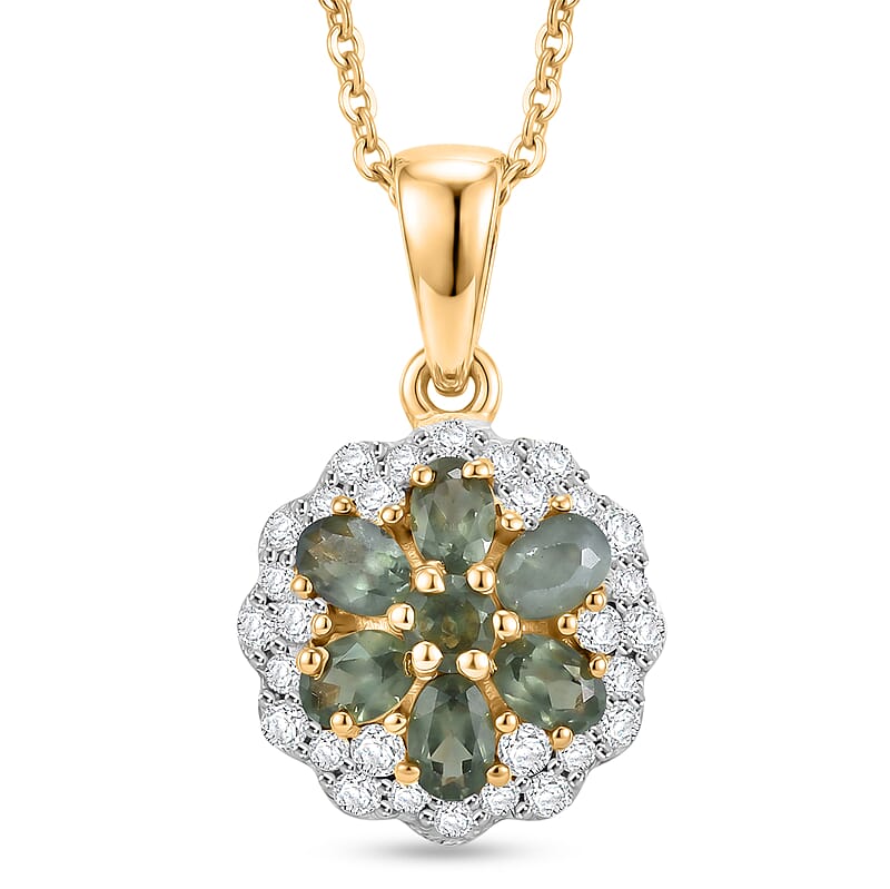 D'Joy Narsipatnam Alexandrite and Moissanite 0.75 ctw Garden Spark Flower Pendant Necklace in 18K Vermeil Yellow Gold Over Sterling Silver 20 Inches