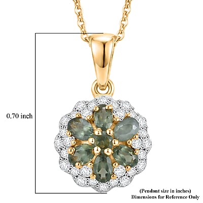 D'Joy Narsipatnam Alexandrite and Moissanite 0.75 ctw Garden Spark Flower Pendant Necklace in 18K Vermeil Yellow Gold Over Sterling Silver 20 Inches