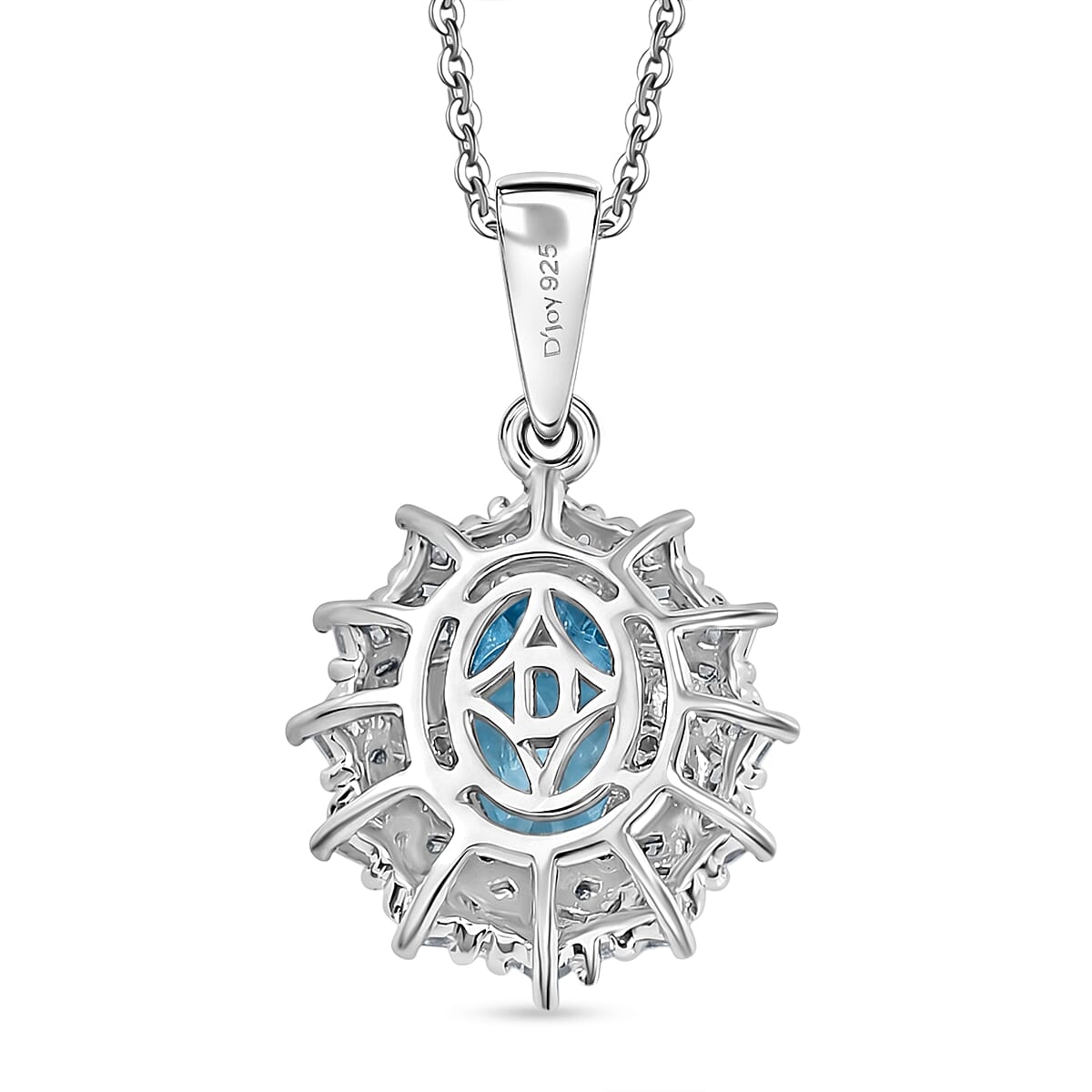 D'Joy Premium Cambodian Blue Zircon and Moissanite 1.70 ctw Azure Sunflare Pendant Necklace in Rhodium Over Sterling Silver 20 Inches image number 4