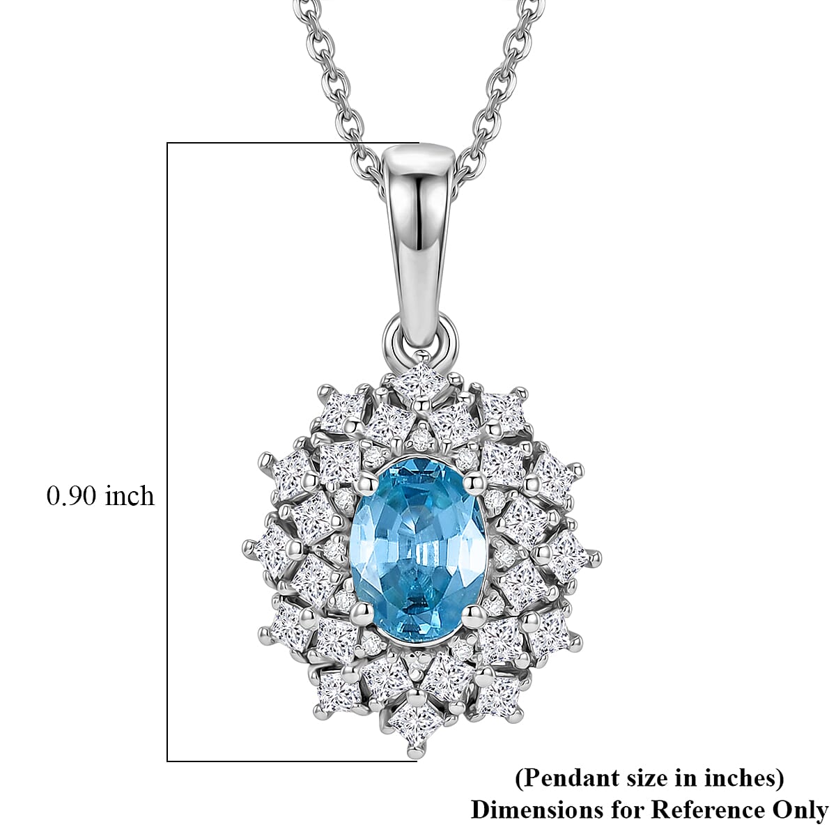 D'Joy Premium Cambodian Blue Zircon and Moissanite 1.70 ctw Azure Sunflare Pendant Necklace in Rhodium Over Sterling Silver 20 Inches image number 5