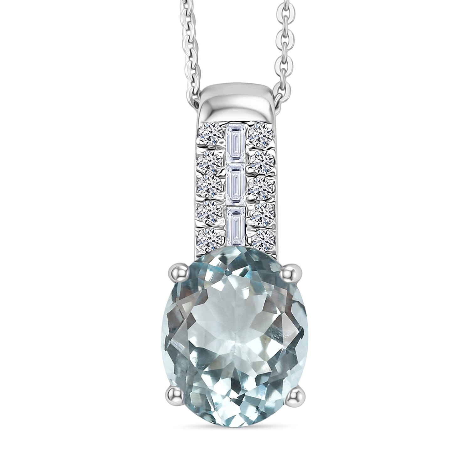 Premium Mangoro Aquamarine and Luxuriant Lab Grown Diamond G-H SI 2.50 ctw Pendant Necklace in Rhodium Over Sterling Silver 20 I