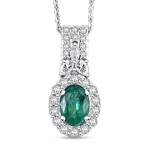 Certified & Appraised D'Joy Premium Kagem Zambian Emerald and Moissanite 1.20 ctw Pendant Necklace in Rhodium Over Sterling Silver 18 Inches 