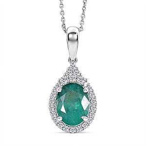Certified & Appraised D'Joy Premium Kagem Zambian Emerald and Moissanite 2.10 ctw Pendant Necklace in Rhodium Over Sterling Silver 18 Inches 