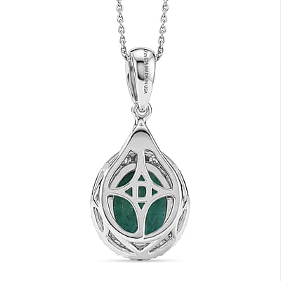 Certified & Appraised D'Joy Premium Kagem Zambian Emerald and Moissanite 2.10 ctw Pendant Necklace in Rhodium Over Sterling Silver 18 Inches