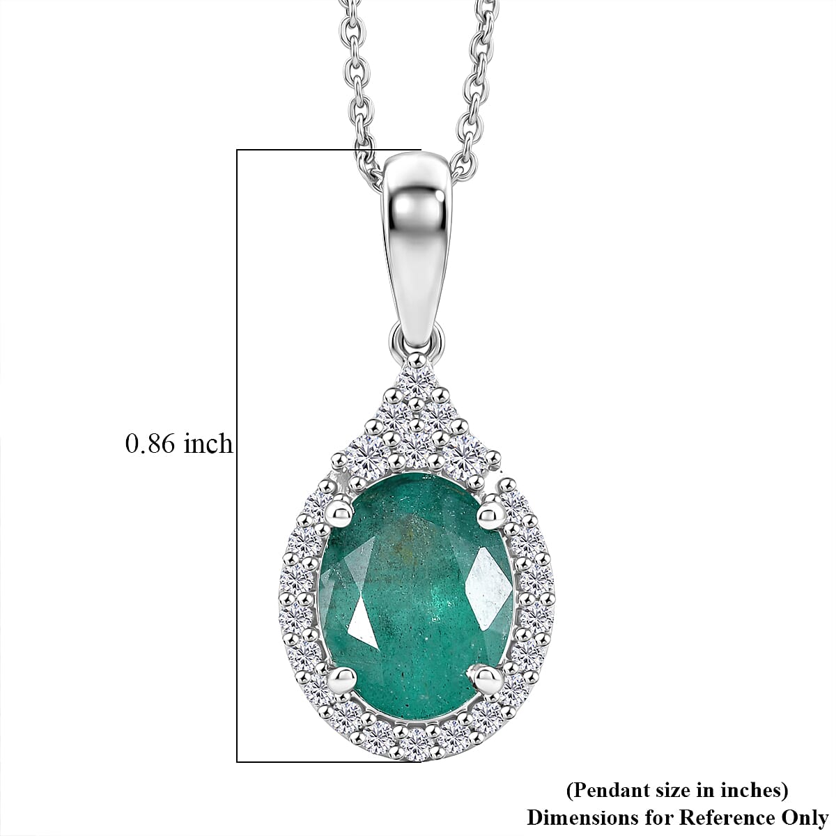 Certified & Appraised D'Joy Premium Kagem Zambian Emerald and Moissanite 2.10 ctw Pendant Necklace in Rhodium Over Sterling Silver 18 Inches