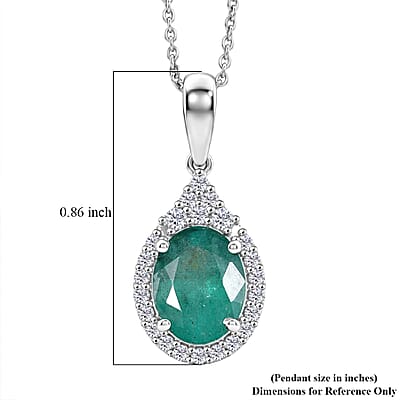 Certified & Appraised D'Joy Premium Kagem Zambian Emerald and Moissanite 2.10 ctw Pendant Necklace in Rhodium Over Sterling Silver 18 Inches