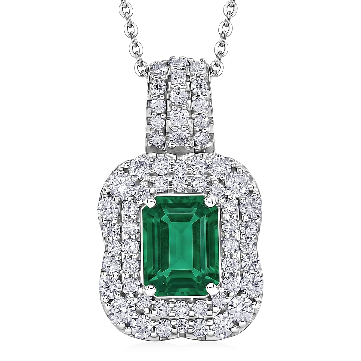 Certified & Appraised D'Joy Premium Kagem Zambian Emerald and Moissanite 2.35 ctw Pendant Necklace in Rhodium Over Sterling Silver 18 Inches