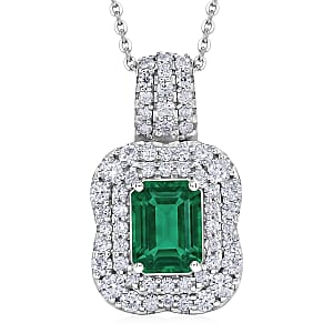 Certified & Appraised D'Joy Premium Kagem Zambian Emerald and Moissanite 2.35 ctw Pendant Necklace in Rhodium Over Sterling Silver 18 Inches 