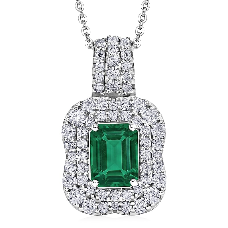 Certified & Appraised D'Joy Premium Kagem Zambian Emerald and Moissanite 2.35 ctw Pendant Necklace in Rhodium Over Sterling Silver 18 Inches