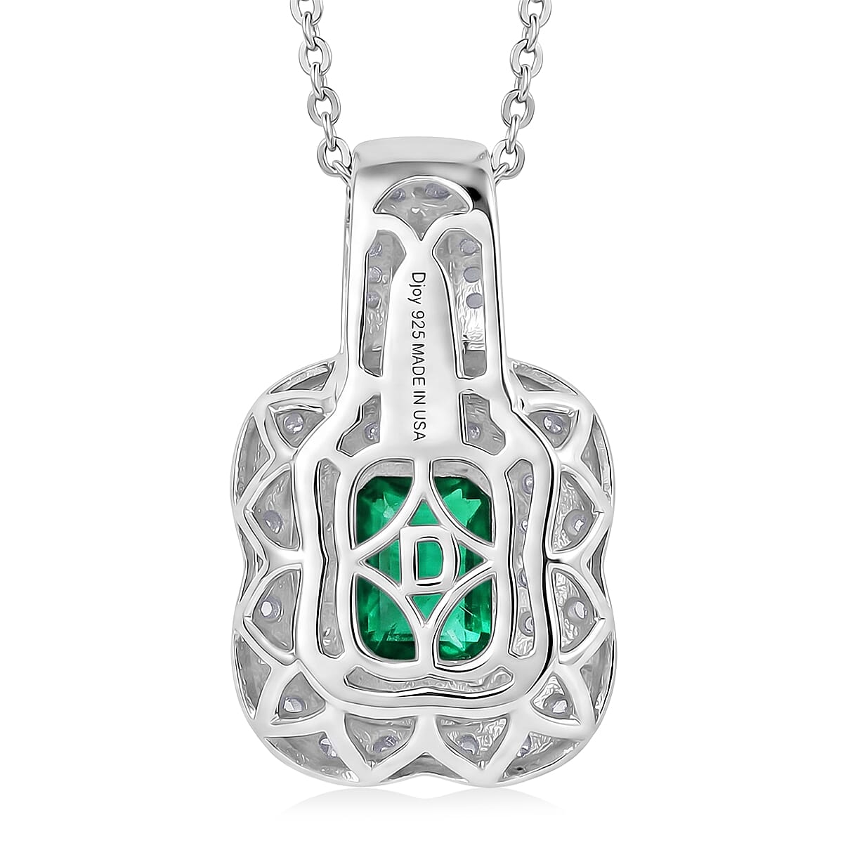Certified & Appraised D'Joy Premium Kagem Zambian Emerald and Moissanite 2.35 ctw Pendant Necklace in Rhodium Over Sterling Silver 18 Inches  image number 4