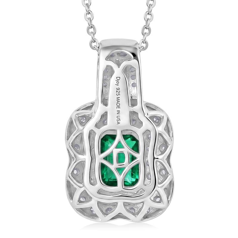 Certified & Appraised D'Joy Premium Kagem Zambian Emerald and Moissanite 2.35 ctw Pendant Necklace in Rhodium Over Sterling Silver 18 Inches