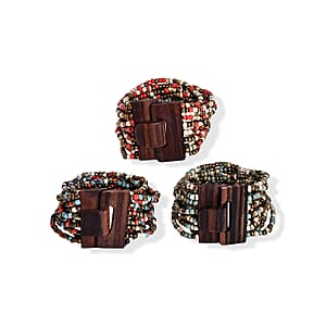 Set of 3 - Multi Strand Seed Bead Bracelet with Wooden Claps