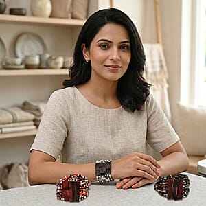 Set of 3 - Multi Strand Seed Bead Bracelet with Wooden Claps