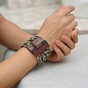 Set of 3 - Multi Strand Seed Bead Bracelet with Wooden Claps