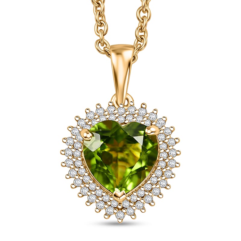 EverTrue Hebei Peridot and White Zircon 2.65 ctw Glow Heart Pendant in 18K YG Plated with ION Plated YG Stainless Steel Necklace 20 Inches