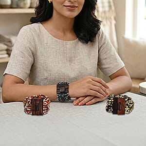 Set of 3 - Multi Strand Seed Bead Bracelet with Wooden Claps