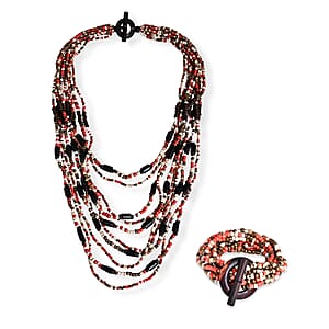 Multi Strand Seed Bead Bracelet and Necklace with Toggle Lock
