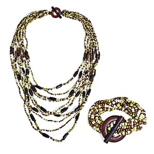 Multi Strand Seed Bead Bracelet and Necklace with Toggle Lock
