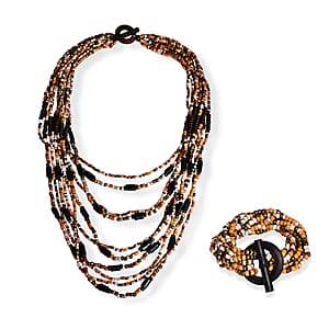 Multi Strand Seed Bead Bracelet and Necklace with Toggle Lock