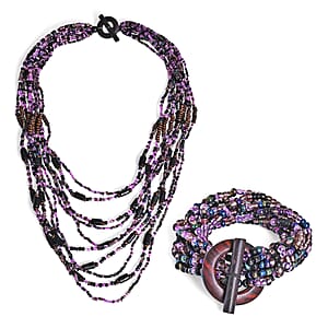 Multi Strand Seed Bead Bracelet and Necklace with Toggle Lock