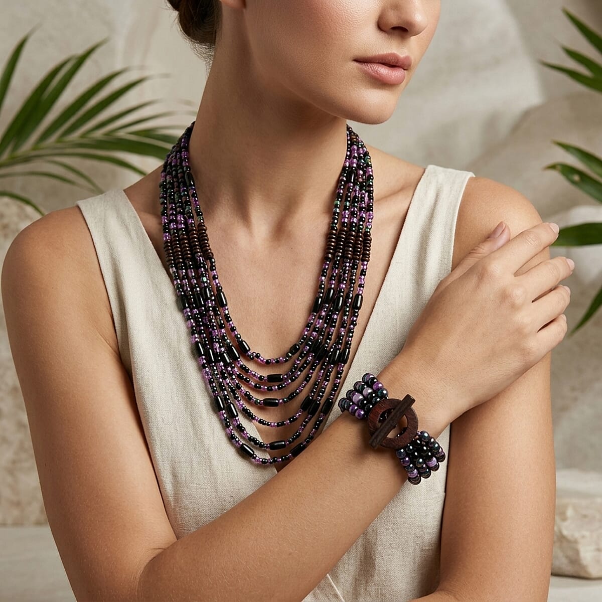 Multi Strand Seed Bead Bracelet and Necklace with Toggle Lock image number 1