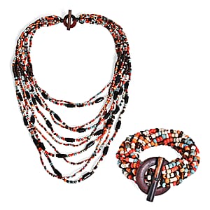 Multi Strand Seed Bead Bracelet and Necklace with Toggle Lock